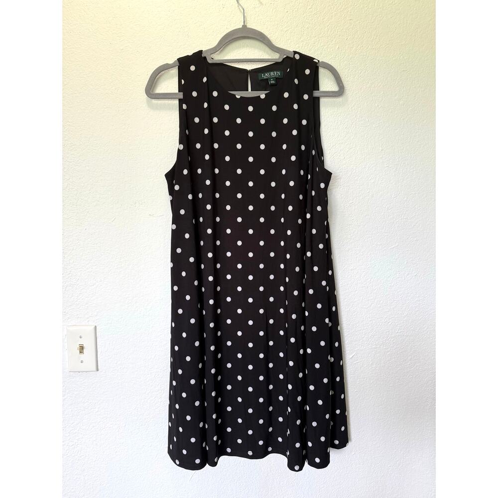 Lauren Ralph Lauren Polka Dot Tank Dress Black White Sz 16 Flowy Chic Preppy